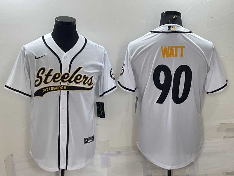 Men's Pittsburgh Steelers #90 TJ Watt White With Patch Cool Base Stitched Baseball Jersey,We sell and wholesale Men's Pittsburgh Steelers #90 TJ Watt White With Patch Cool Base Stitched Baseball Jersey on line form chian!